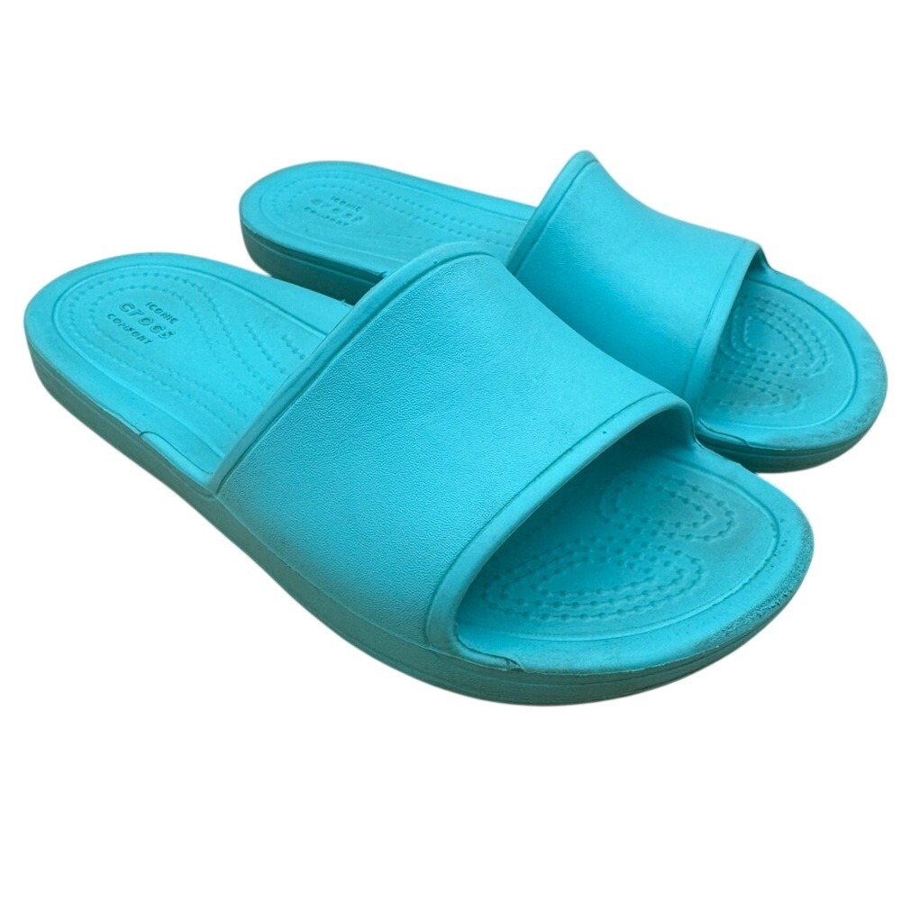 CROCS Aqua Blue Sloane Slide Sandals, Women's Size 5,‎ EUC